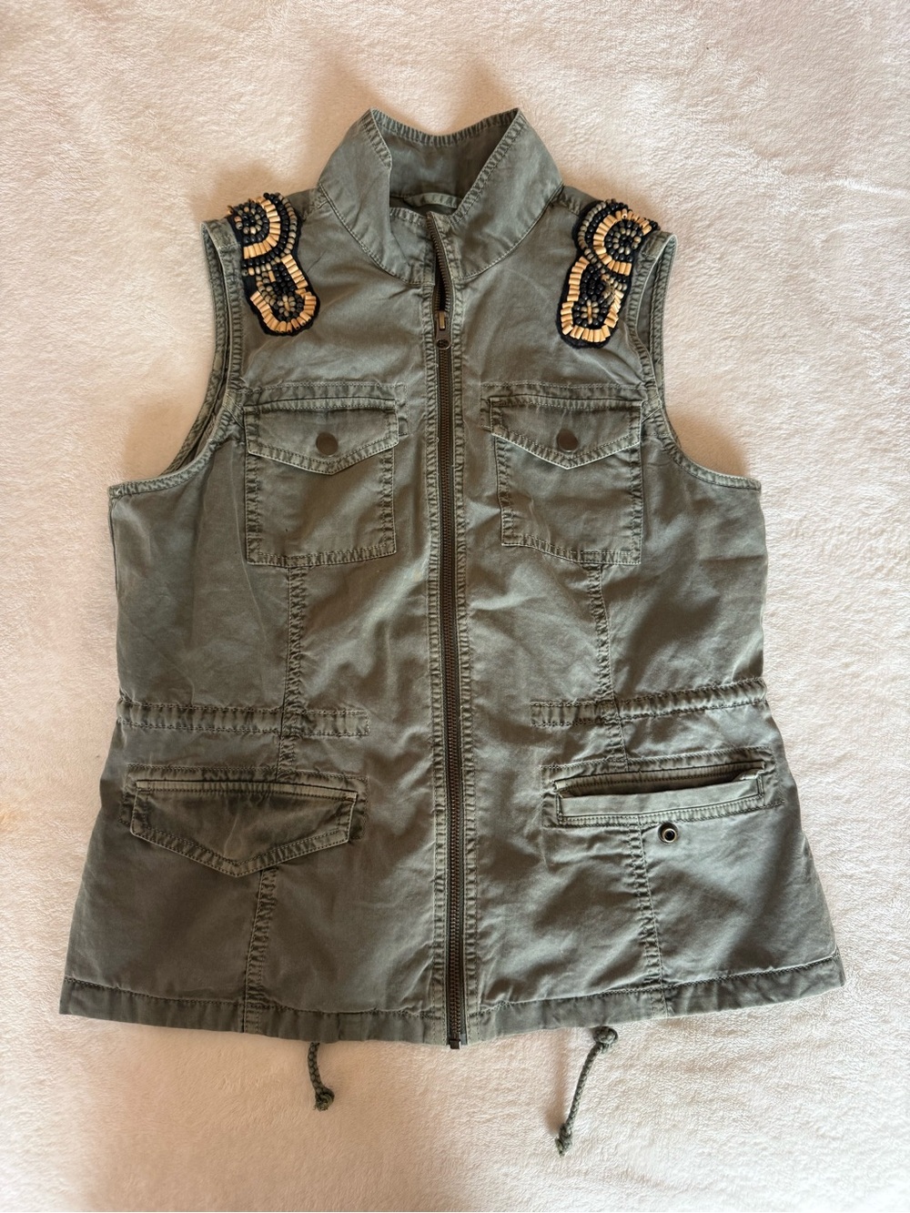 Ruff Hewn Olive Green Embellished Utility Vest